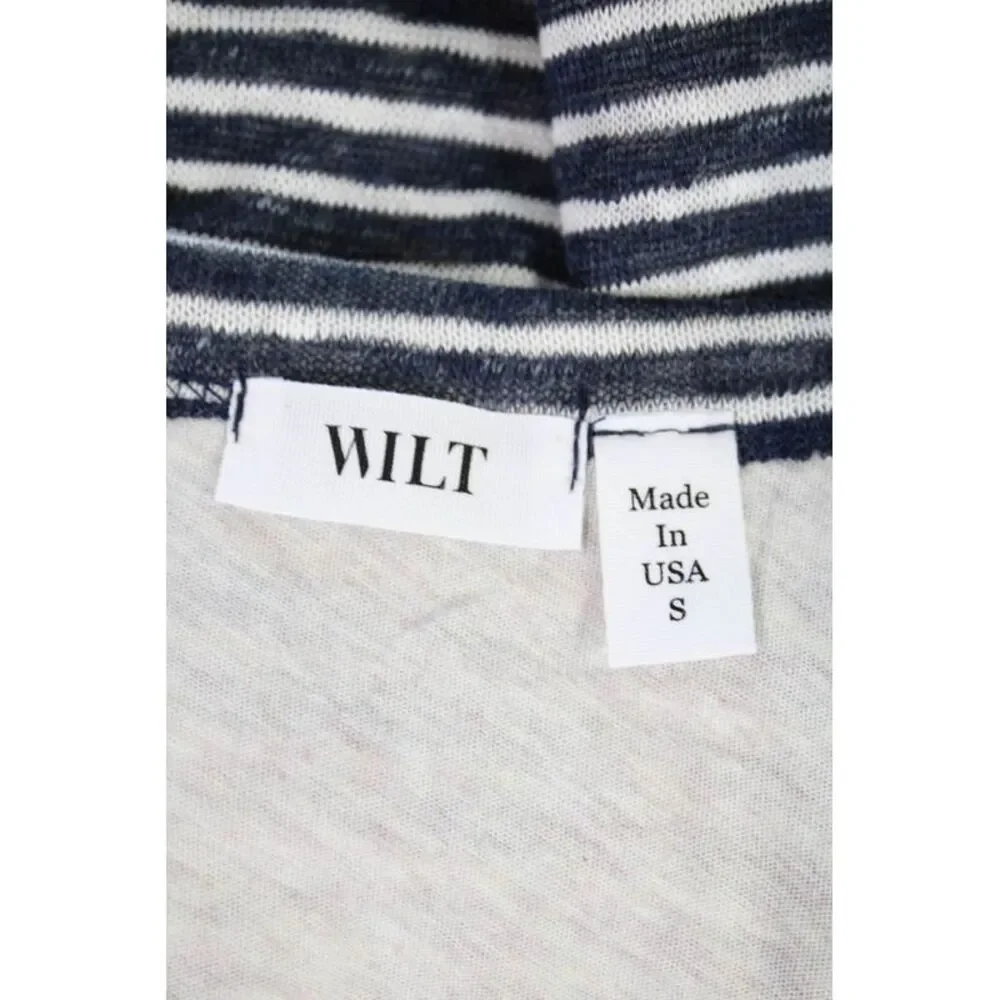 Wilt Womens Cotton Textured Flutter Sleeve Stripped Dress Navy White Stripe Size